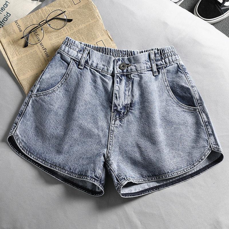 Women's Denim Shorts Summer Loose High Waist Elastic Waist Korean Style A-line Pants Casual Sports Wear Thin Shorts