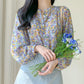 Women Chiffon Floral Blouse Printed Western Style Fashion Temperament Shirt Long Sleeve Tops