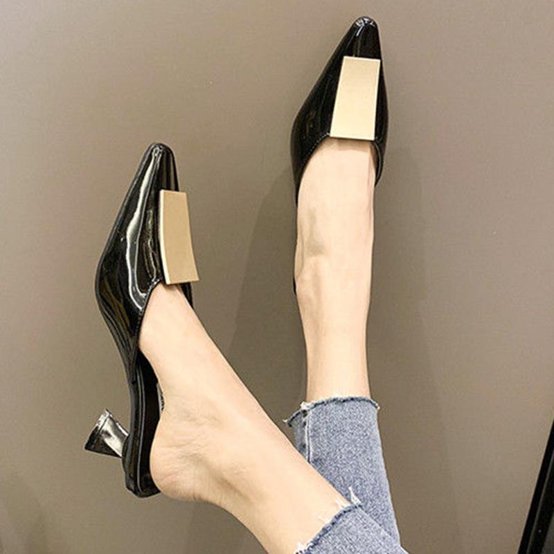 Pointed Half Slippers Women's Summer Wear Fashion All-match Thick Heel High Heel Sandals Muller Half Toe Shoes