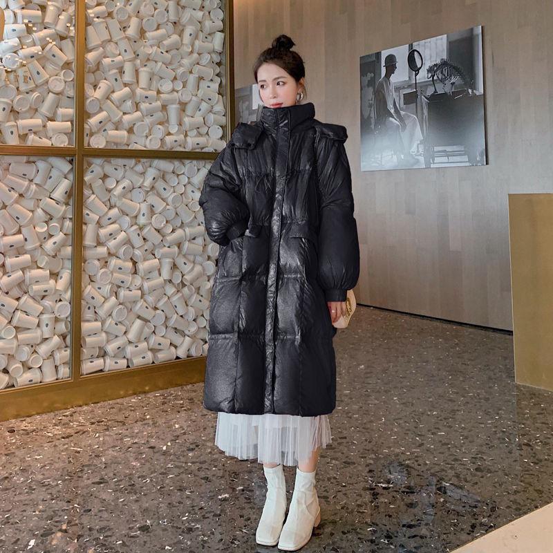 Mid-length Down Jacket Women's Bright Face Waist Thickened White Duck Down Bread Jacket