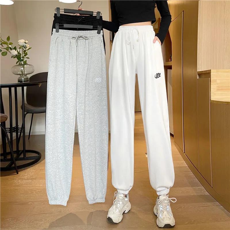 Thin Cotton Sports Trousers Women's Loose-fitting Outer Wear Korean Style Fashion Slim High-waisted Footwear Trousers
