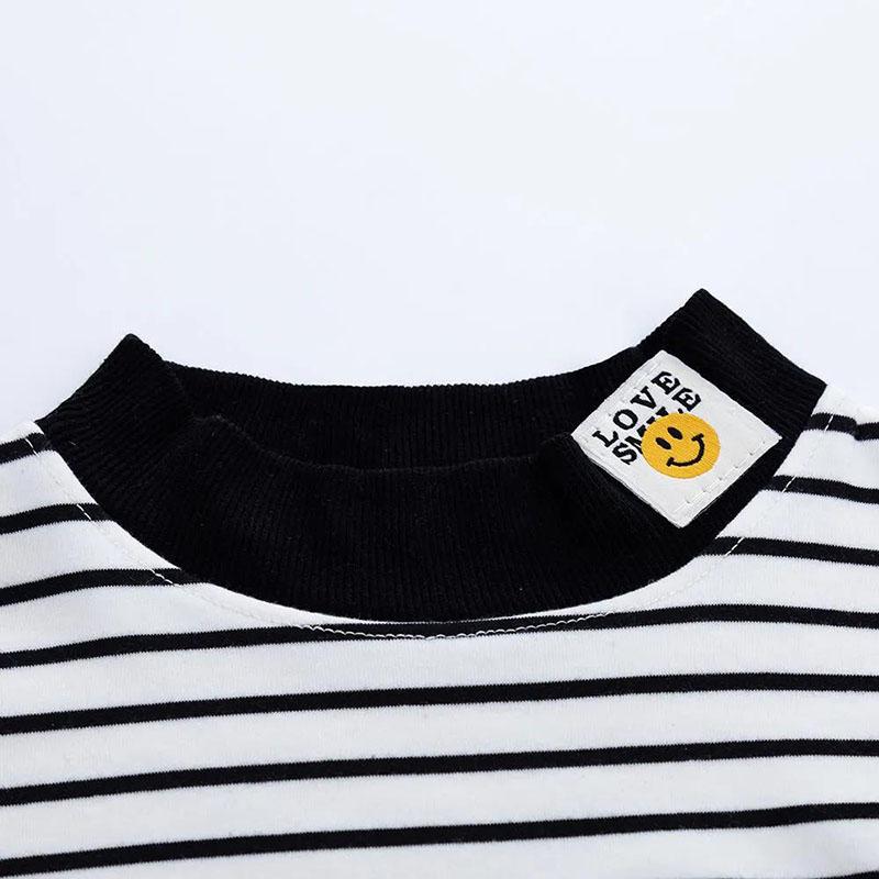 Girls Striped Bottoming Shirt Plush Thick Warm Clothing Wear A Long-sleeved Half-high Collar Top In Autumn and Winter
