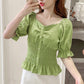 One-shoulder Puff Sleeve Shirt Women's Short-sleeved Waist Short Shirt Tops Women's Sweet Sexy Fabrics Comfortable Light and Breathable