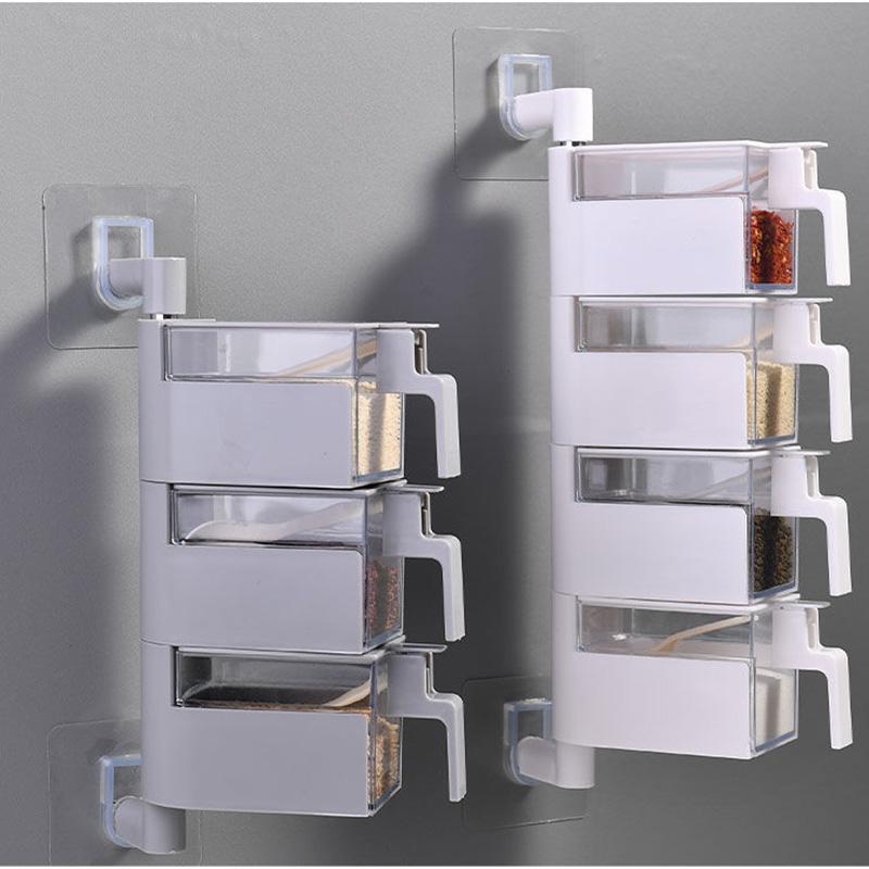 Net Celebrity Spice Box Multi-cell with Lid Household Multi-function Body Rotatable Wall-mounted Kitchen Set Storage Artifact
