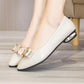 Single Leather Shoes Women's Casual Pointed Toe Spring and Autumn Shallow Mouth Low-heeled Thick-heeled Soft Leather Flat Women's Shoes