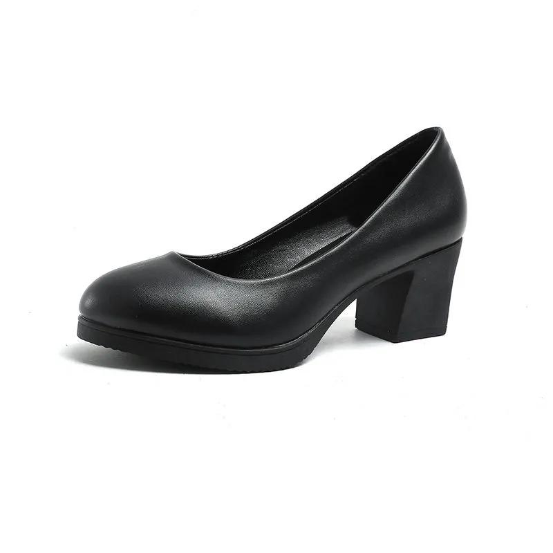 Shoes for Women PU Leather Black Shoes Square Heels Pumps Office Ladies Shoes Fashion Design Sexy