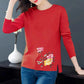 Spring & Fall Cotton T-shirt Women Casual Slit Top Peony Print Pullover Long Sleeve Bottoming Shirt