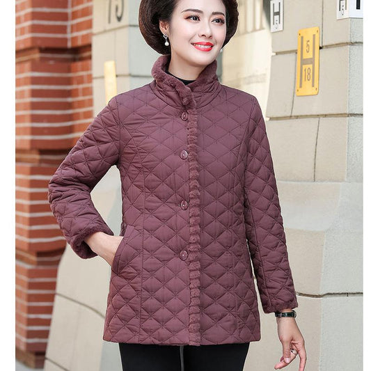 Mother's Small Padded Jacket Autumn and Winter Clothes Plus Velvet Thick Coat Middle-aged Women's Warm Cotton Jacket Short Padded Jacket