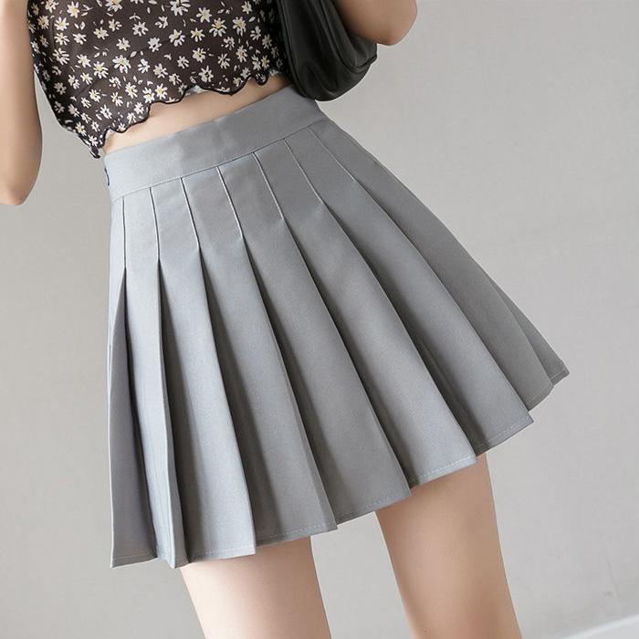Two Layers High-waist Plus Size Short Pleated Skirt  Women's A-line Skirt  Anti-glare Solid Color Mini Skirt