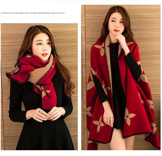 Fashion Geometric Color Imitation Comfortable Temperament Warm Poncho Shawl Scarf Knitted Shawl