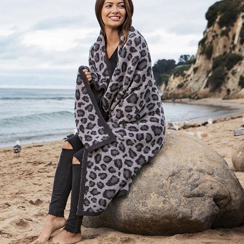 Woolen Blankets Children's Knitted Leopard Blankets Plus Fleece Throw Blankets for Kids Adult