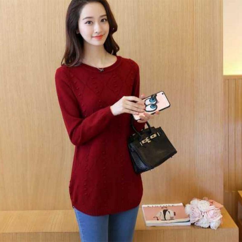 Pofulove Fashion Mid-length Round Neck Wild Base Sweater Knitted Base Sweater Sweater Women Winter