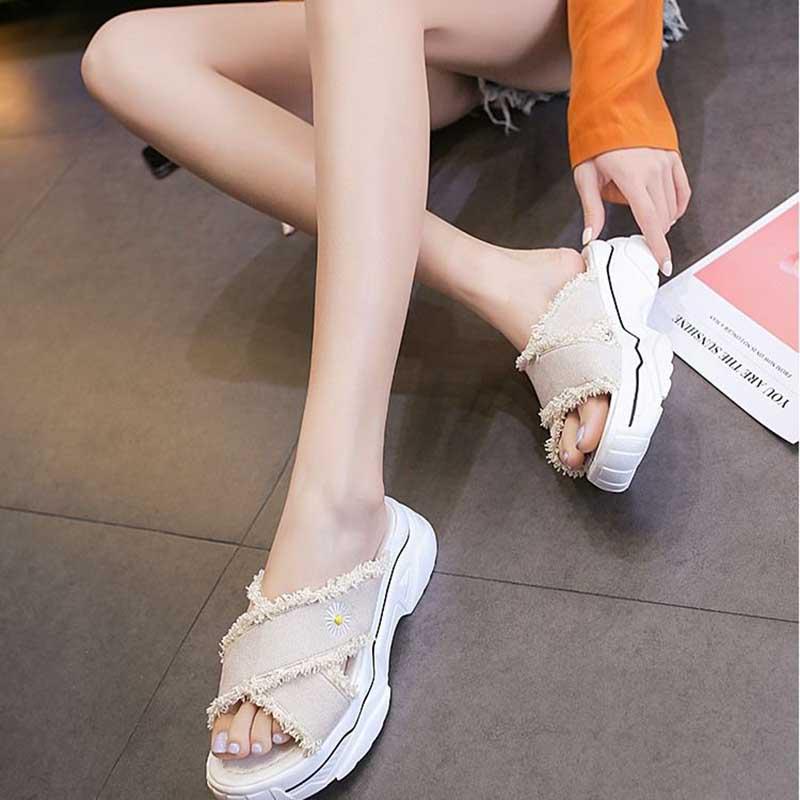 Size35-39 Summer Women Slippers Bohemian Beach Lightweight Slippers Wedge Platform Crystal Letter Sandals Outdoor High Heels