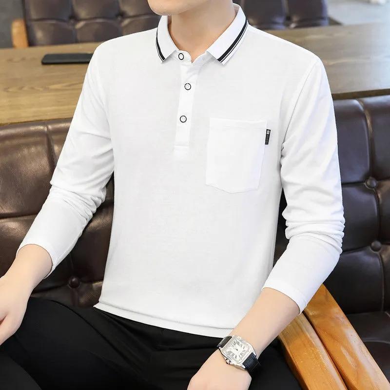 Men's Long Sleeve T-Shirt Lapel Cotton POLO Shirt High Quality Casual Youth Solid Color Top Business Sports Shirt