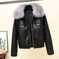 Autumn and Winter Leather Jacket Korean Version of The Short Big Fur Collar Motorcycle Jacket Thick Black Leather Jacket
