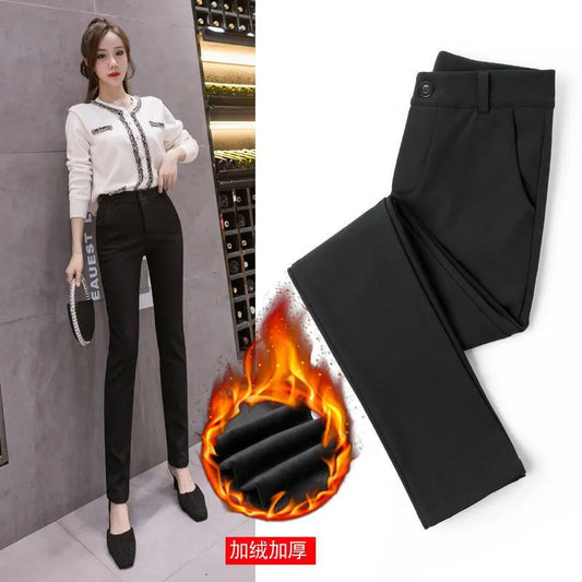 Plus Velvet Trousers Ladies Suit Pants Autumn and Winter Black Pants Fashion Suit Pants Trousers Slim Slimming Work Pants