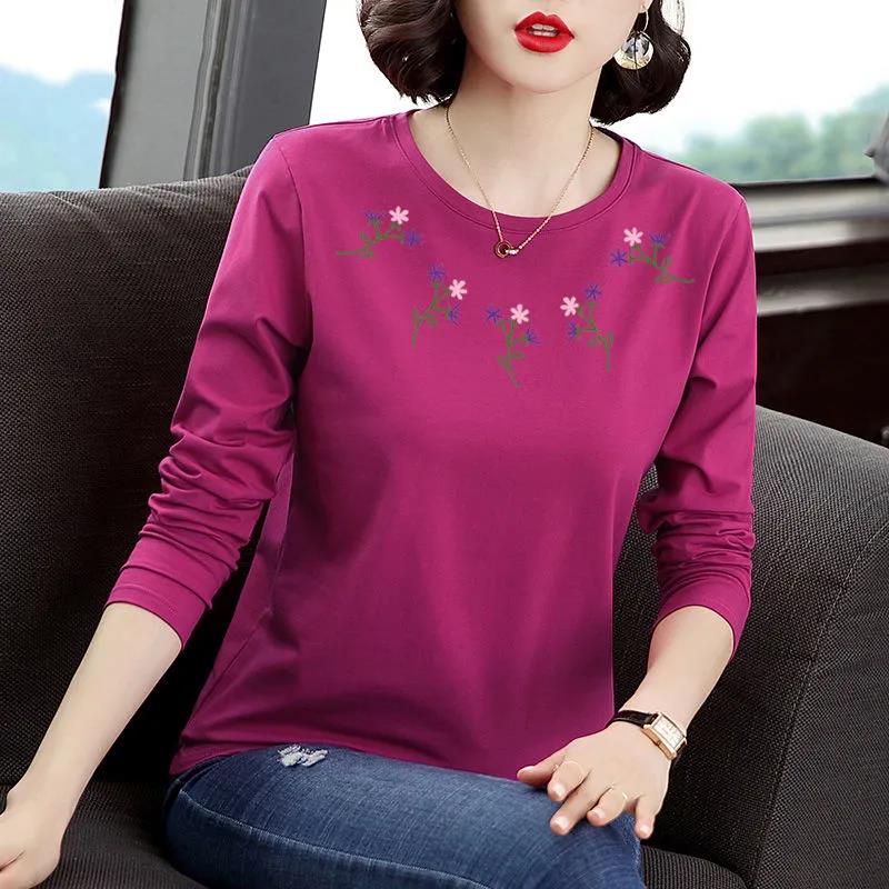 Women Long-sleeved Shirt Garland Print Shirt Casual Loose Pullover Boutique Cotton T-shirt Summer