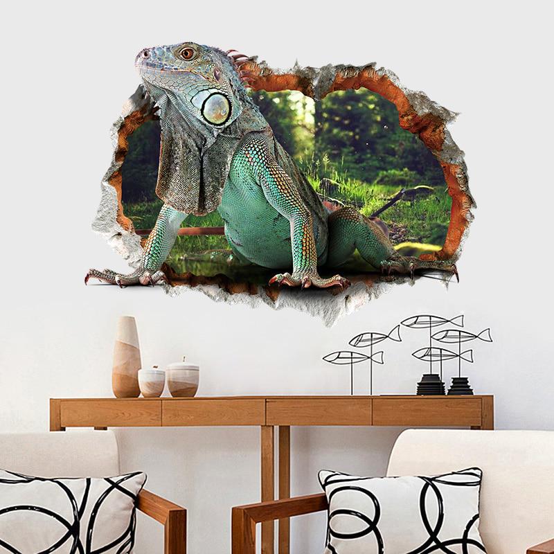 [sticker ]3d Lizard Fake Window Animal Wall Stickers For Kids Rooms Nursery Children Bedroom Home D