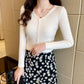 Spring and Autumn Fake Cardigan Thin Sweater Women's Knitwear Slim All-match V-neck Bottom Shirt Long Sleeve Top
