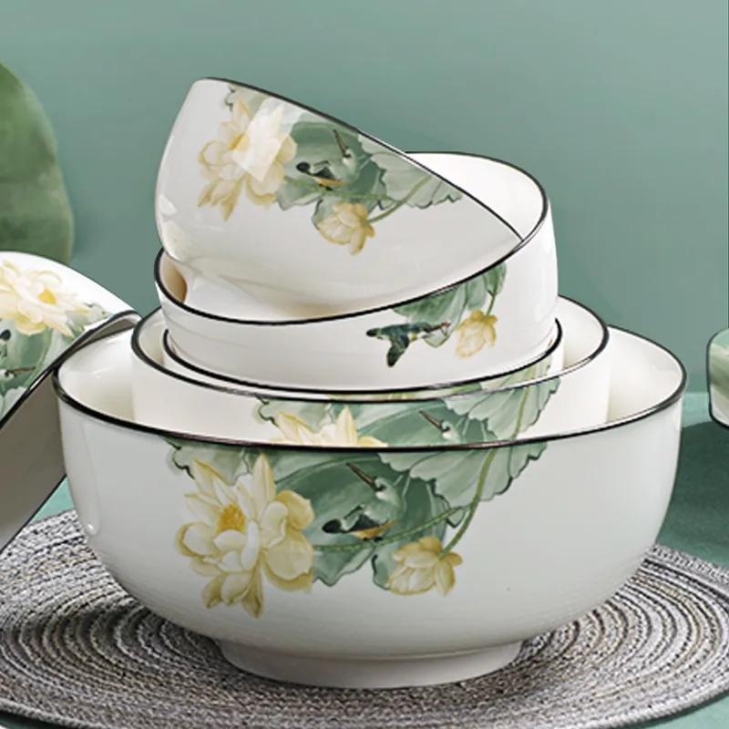 Rice Bowl Ceramic Bowl Household Rice Bowl Glazed Chinese Tableware Thickened Noodle Bowl Rice Bowl Soup Bowl Porcelain Bowl
