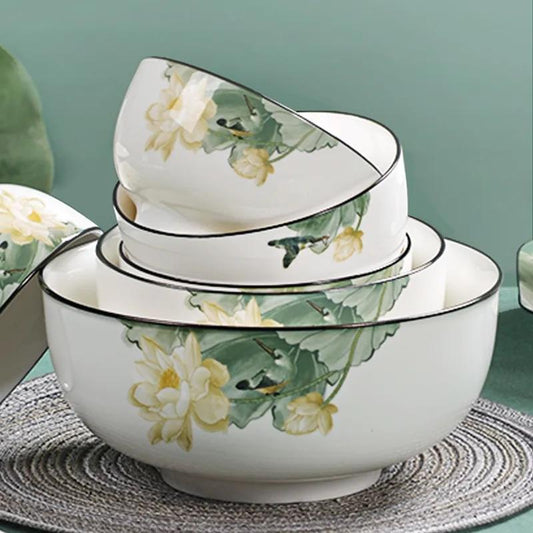 Rice Bowl Ceramic Bowl Household Rice Bowl Glazed Chinese Tableware Thickened Noodle Bowl Rice Bowl Soup Bowl Porcelain Bowl