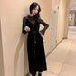 Women's plus size long-sleeved dress women's fashion black lace lace dress Slim lace dress