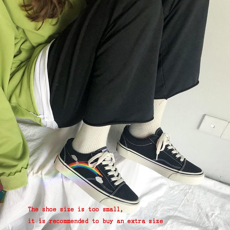 Women Vulcanized Shoes 2020 Low Top Sneakers Women Shoes Rainbow Canvas Shoes Flats Green Black Tenis Feminino Basket Femme