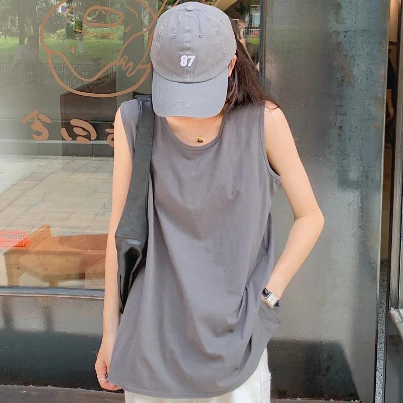 Japanese-style Split Vest Women's Summer Outer Wear Ins Sleeveless T-shirt Sports Inner Top Fitness Jogging Top