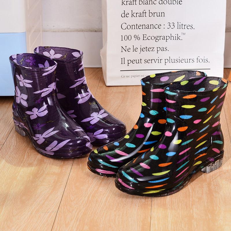 Print Rain Boots Women Waterproof Work Shoes for Girls Non Slip Anti Skip PVC Water Shoes Rain Boots Mid-Calf Boots