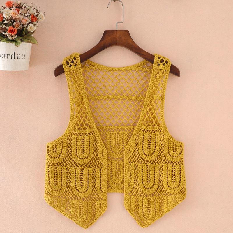 Solid Color Hollow Out Women's Vest Sleeveless Spring and Summer Loose Casual Knitting Waistcoats