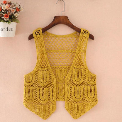 Solid Color Hollow Out Women's Vest Sleeveless Spring and Summer Loose Casual Knitting Waistcoats