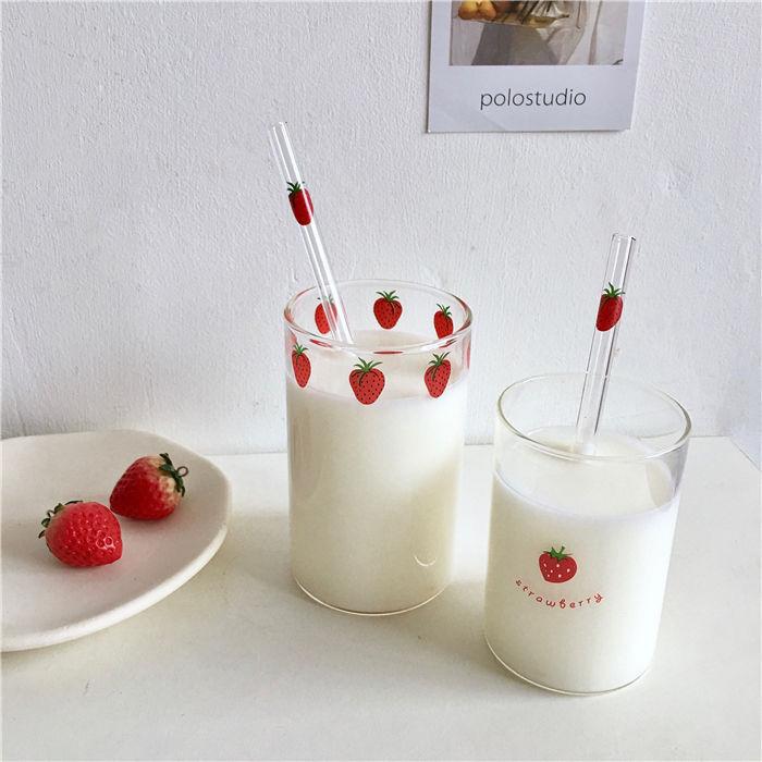 300ML Strawberry Cute Nordic Glass Cup Creative Transparent Water Cup Student Milk Heat Resistant Glass Home Party Drinking Cup