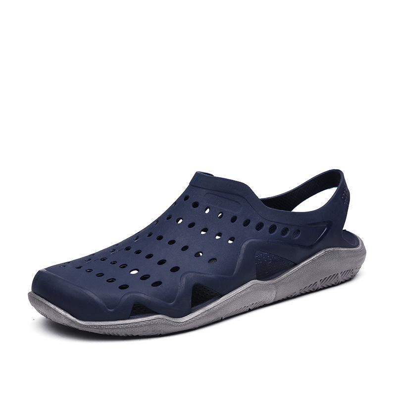 summer slippers men's outdoor sandals PVC hollow large size wading beach hole shoes