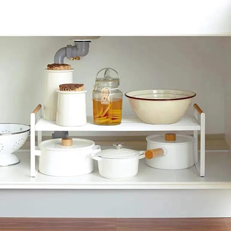 Kitchen Cabinet Layered Rack Desktop Storage Rack Storage Cabinet Inner Compartment Divider Single-layer Double-layer Pot Rack Kitchen Supplies