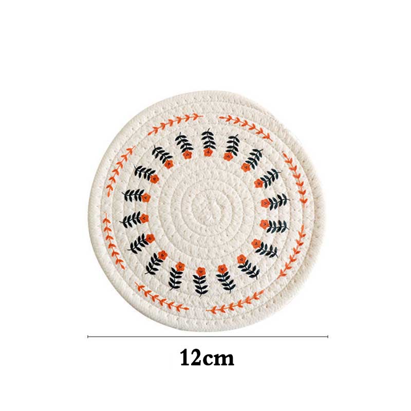 Cotton Hand-woven Printed Placemats Retro Country Style Round Coaster Insulation Mat Autumn and Winter Dining Table Mat