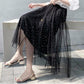 Women's Tulle Plain Pleated Skirt 2020 Pink Beige White Mesh Midi Skirt High Waist Woman Skirts