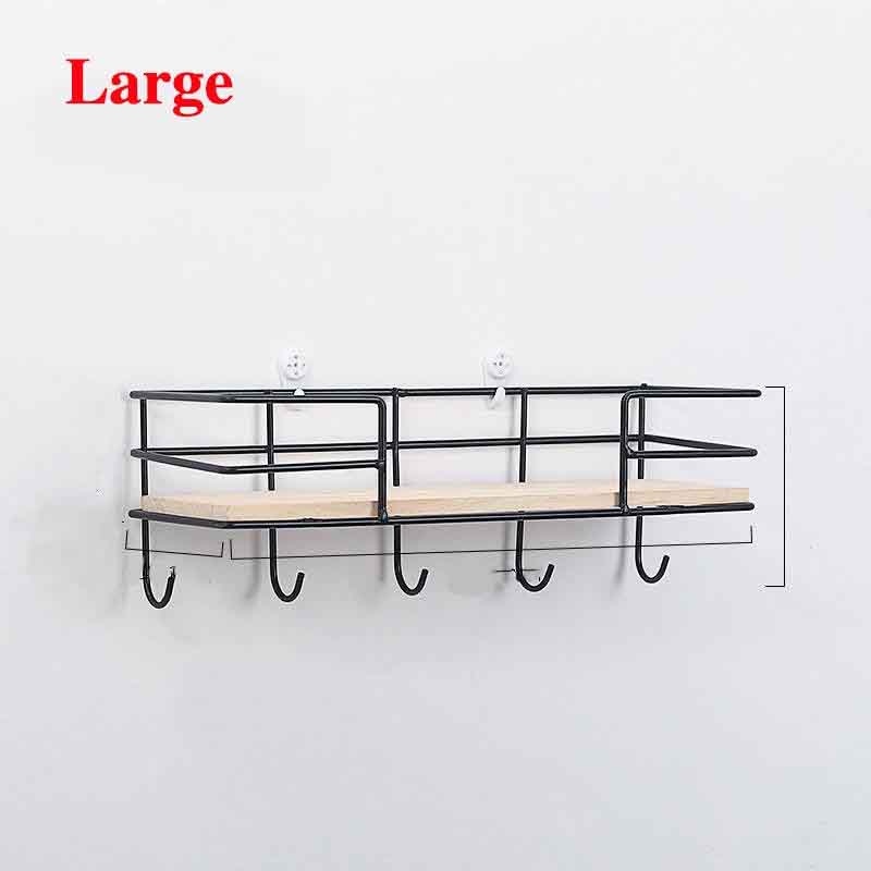 Wall Mounted Storage Rack Home Punch-Free Storage Rack Metal Solid Wood Waterproof Display Shelf