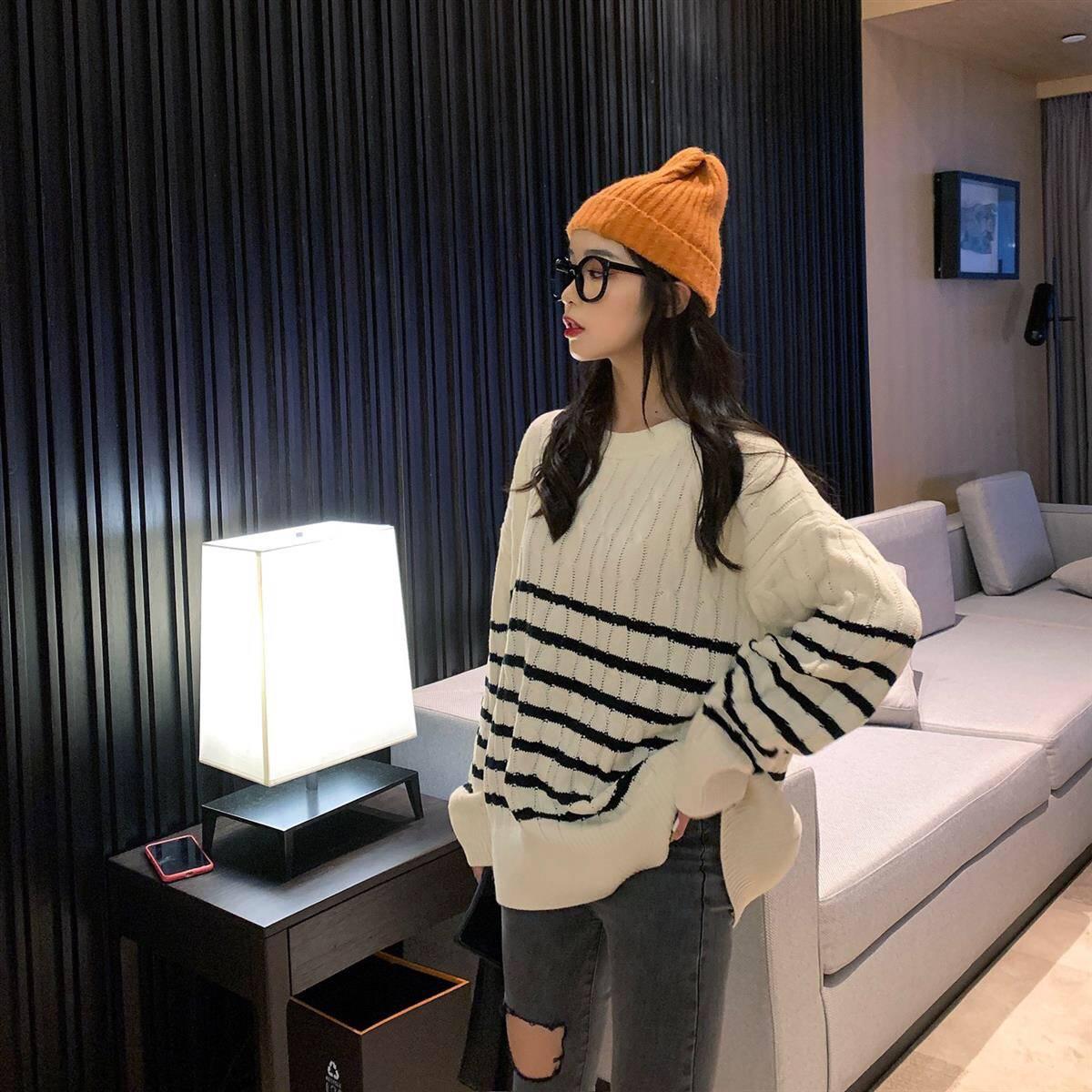 Sweater Female New Autumn Winter Long Sleeve Hooded Base Long Loose Coat Large Size Knitting