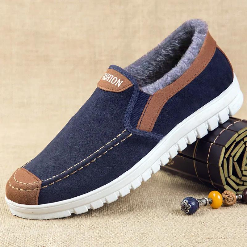 Men's Winter Cotton Shoes Plush Thickened Warm Shoes Breathable Cloth Snow Shoes Plus Size Anti Slip Warm Work Shoes