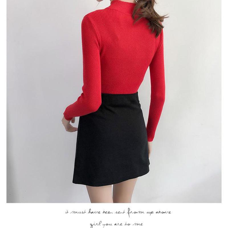 Autumn and Winter Half Turtleneck Short Sweater Long-sleeved Bottoming Solid Color Top
