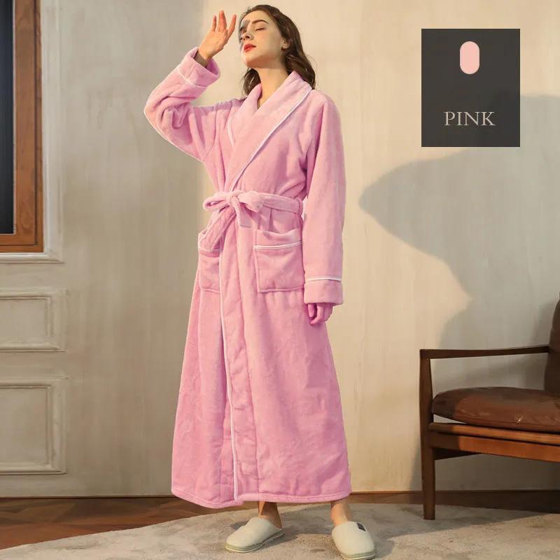 Autumn Winter Coral Fleece Nightgown Women's Lengthened Thickened Couple Nightgown Plus Size Bathrobe Pajamas