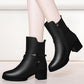 Women's Leather Boots Black Women's Autumn Winter Boots Slip on Ankle Boots for Women Bottes Femme