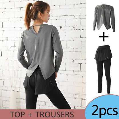 Women's 2PCS Garment Suit Professional Gym Sports Fitness Suit Quick Dryer Loose Slim Fit Large Size Suit Split Top Slim Pants Running Sets