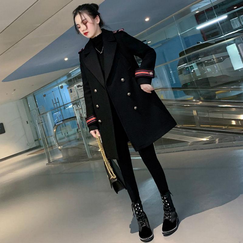 Women Trench Coat  Winter Lapel Long Sleeve Coats Office Ladies Solid Loose Woolen Coat Outwear