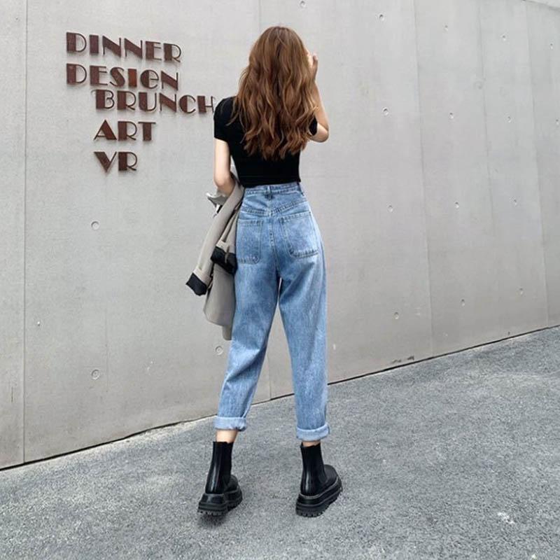 High Waist Loose Radish Jeans Female Harlan Straight Super Thin Old Pants
