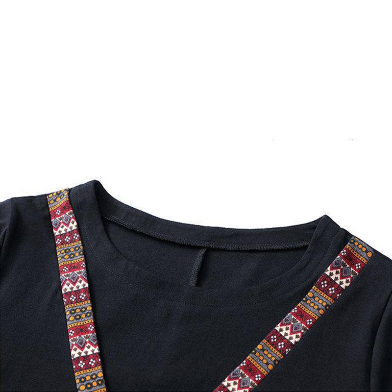 Women's Fashion Casual Tops Splicing Ethnic style Long Sleeve Ladies Loose O-Neck Sweatshirt Pullovers