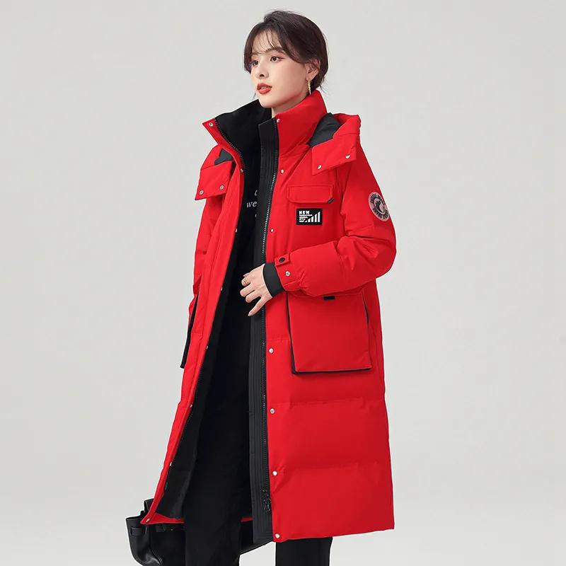 Down Jacket Women's Short Tooling White Duck Down Hooded Warm Pie To Overcome Winter Coat Mid-length Windproof Outdoor Sportswear