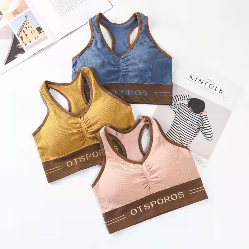 Women's Fitness Bra with Removable Pad Sports Underwear Tube Top Yoga Vestrunning Camisole Gathering No Steel Ring Shockproof Student Bra