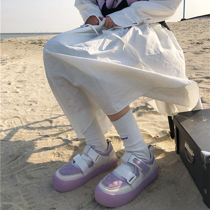 Sakura Purple Sneakers Women Spring and Summer Velcro Thick Bottom Niche Big Head Shoes Women Casual Sports Shoes