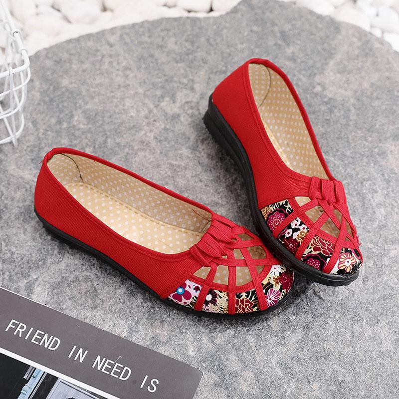 Summer Old Beijing Cloth Shoes Women's Net Shoes Single Shoes Hollow Non-slip Soft Bottom Middle-aged and Elderly Mother Shoes Pedal Sandals Women